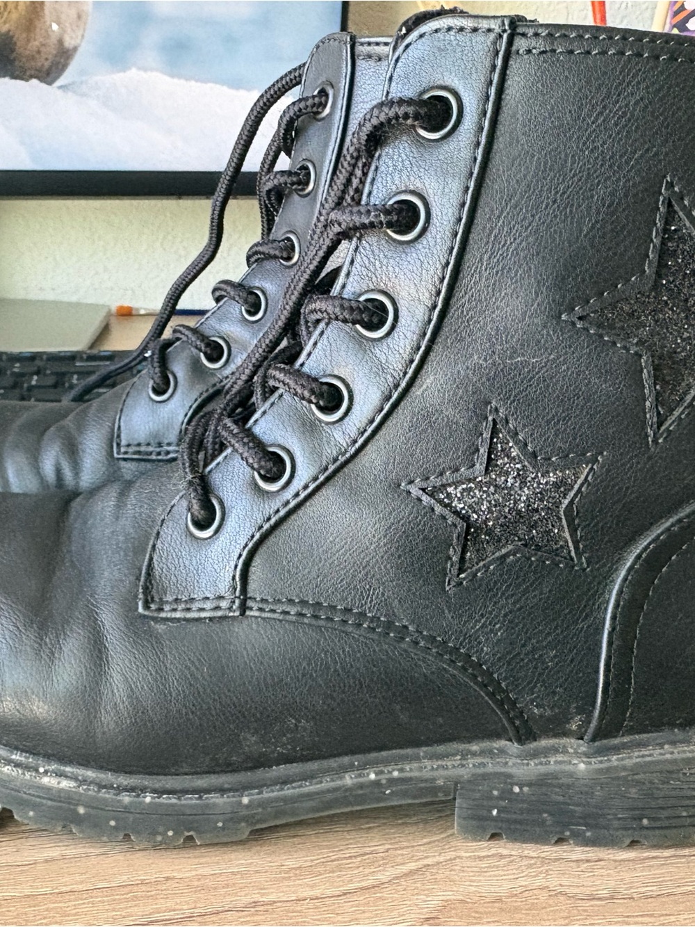 Blowfish Black Lace-Up Kids Star Combat Boots